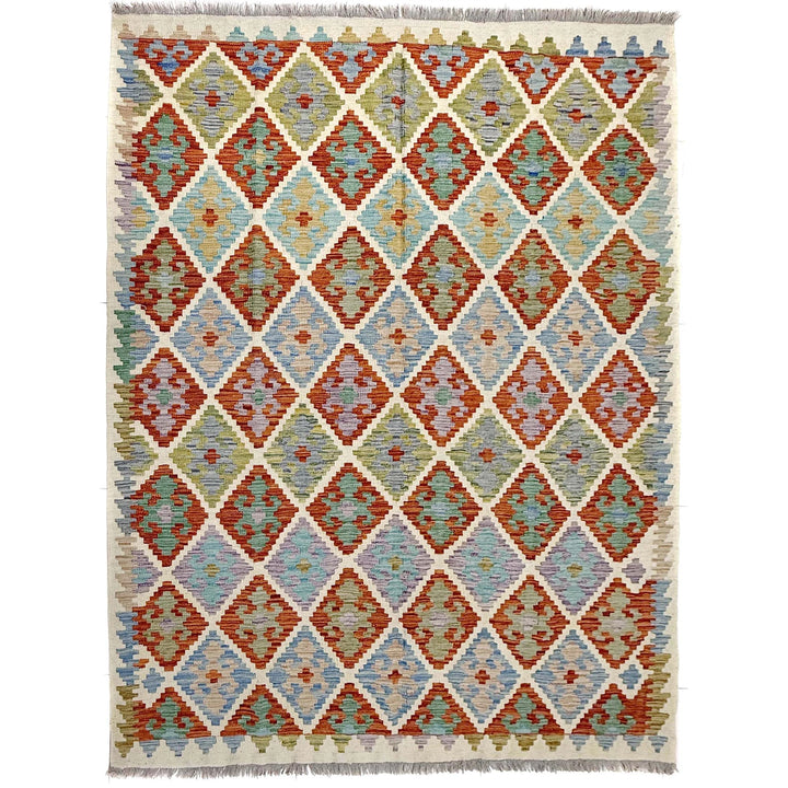 Multicolor Afghan Vegetable Kilim Rug 6' 1" x 7' 11" Flat-Weave | No. AL69332
