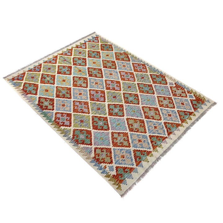 Multicolor Afghan Vegetable Kilim Rug 6' 1" x 7' 11" Flat-Weave | No. AL69332