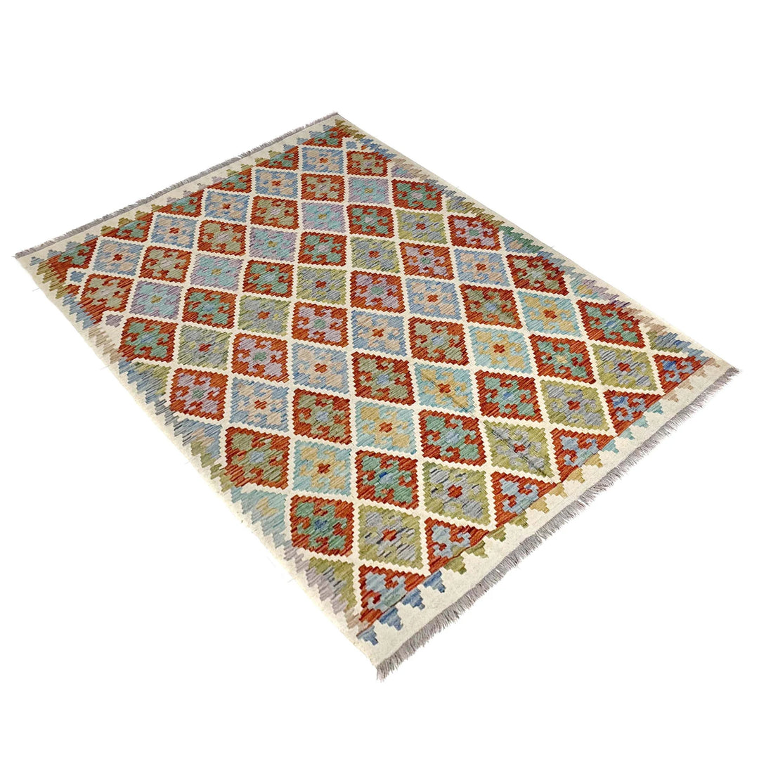 Multicolor Afghan Vegetable Kilim Rug 6' 1" x 7' 11" Flat-Weave | No. AL69332