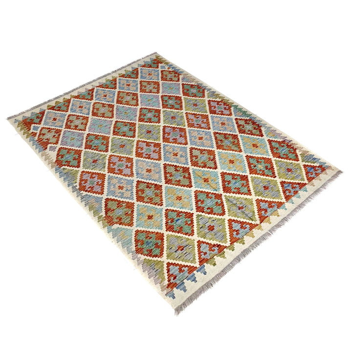 Multicolor Afghan Vegetable Kilim Rug 6' 1" x 7' 11" Flat-Weave | No. AL69332