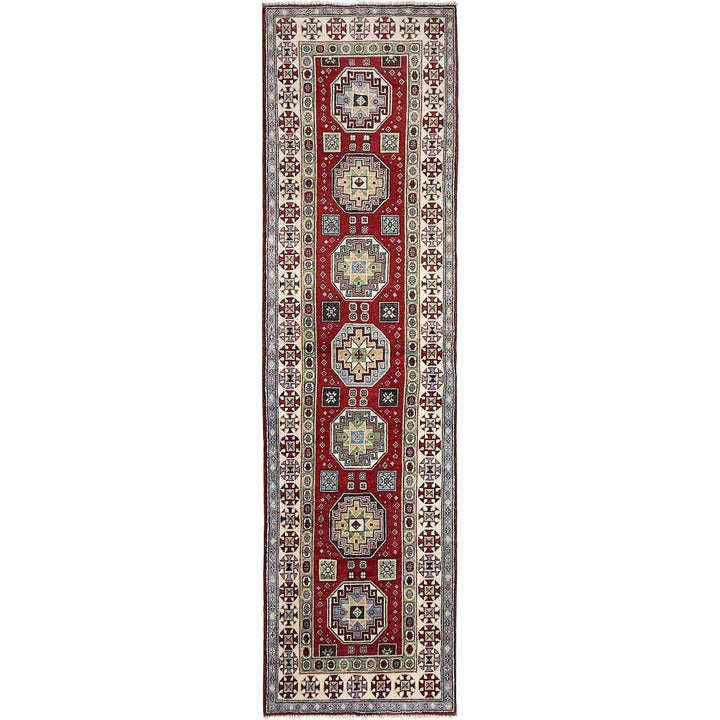 Red Afghan Kazak Rug 2' 8" x 9' 10" Hand-Knotted | No. AL69372