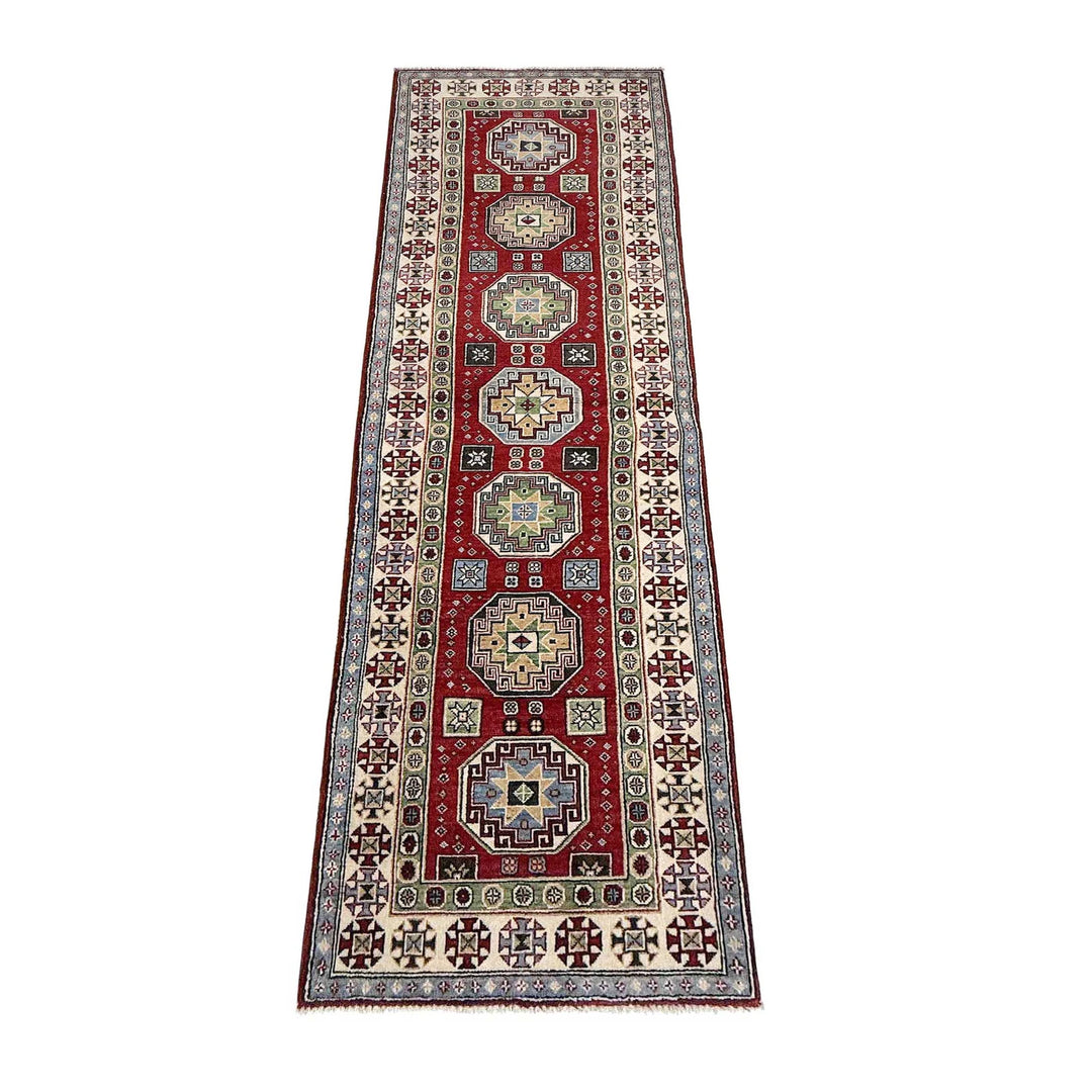 Red Afghan Kazak Rug 2' 8" x 9' 10" Hand-Knotted | No. AL69372