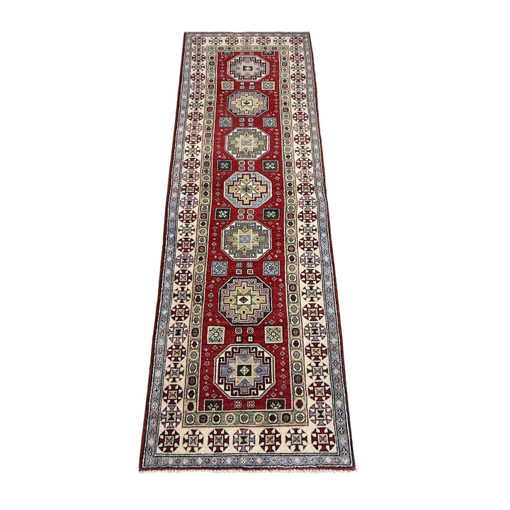 Red Afghan Kazak Rug 2' 8" x 9' 10" Hand-Knotted | No. AL69372