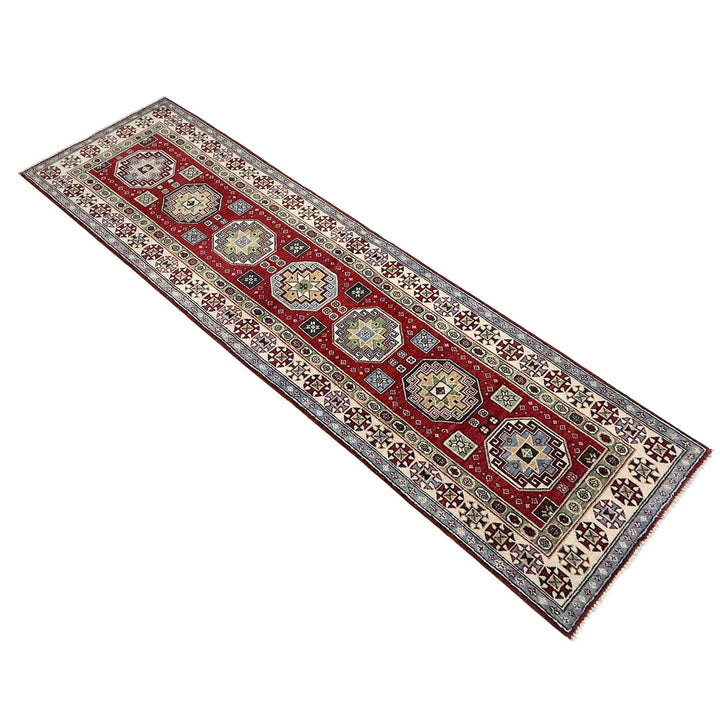 Red Afghan Kazak Rug 2' 8" x 9' 10" Hand-Knotted | No. AL69372