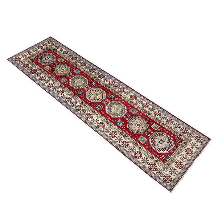 Red Afghan Kazak Rug 2' 8" x 9' 10" Hand-Knotted | No. AL69372