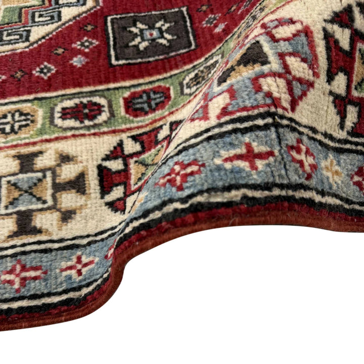 Red Afghan Kazak Rug 2' 8" x 9' 10" Hand-Knotted | No. AL69372