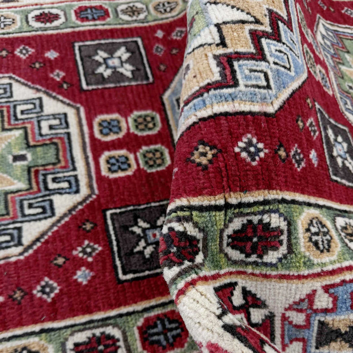 Red Afghan Kazak Rug 2' 8" x 9' 10" Hand-Knotted | No. AL69372