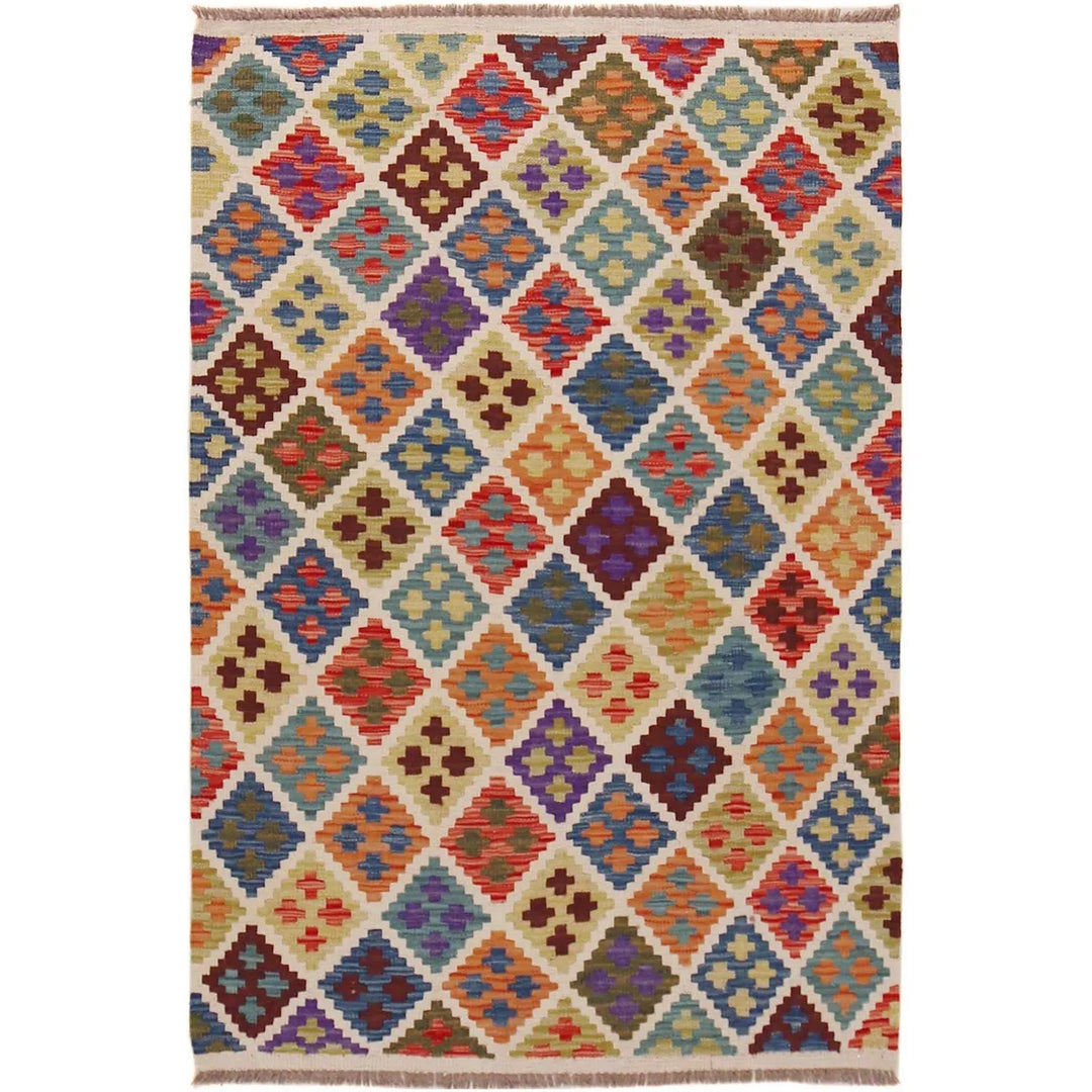 Afghan Chobi Kilim Rug 3' 3" x 4' 11" Flat-Weave | No. AL69382
