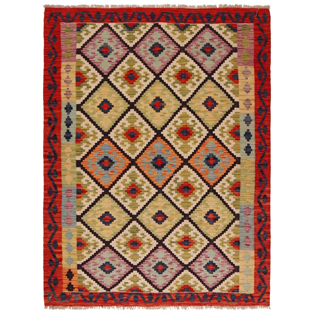 Afghan Kilim Rug 5' 1" x 6' 9" Flat-Weave | No. AL69413