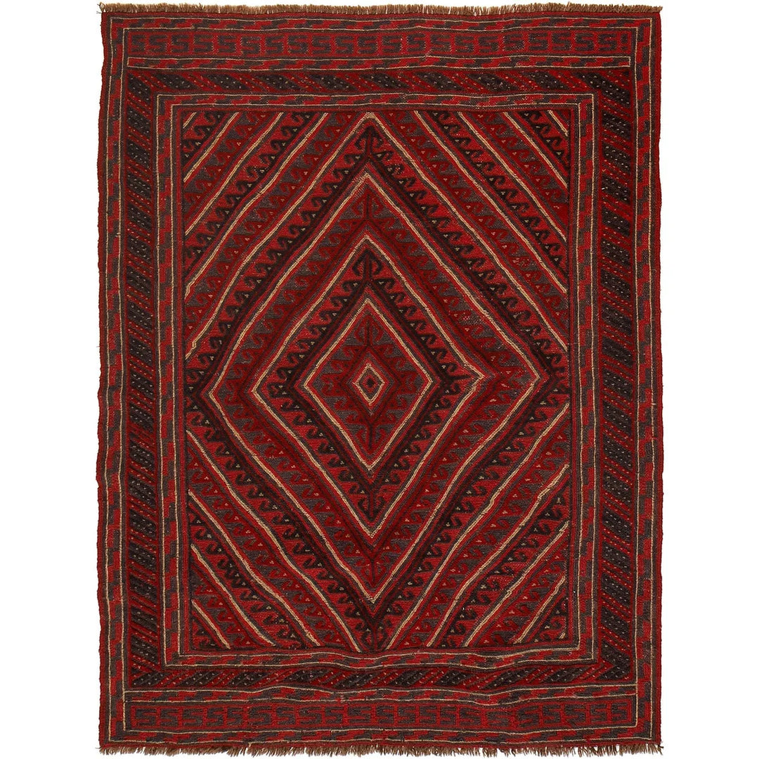 Deep Red Afghan Mashwani Rug 4' 6" x 5' 10" Hand-Knotted | No. AL69424