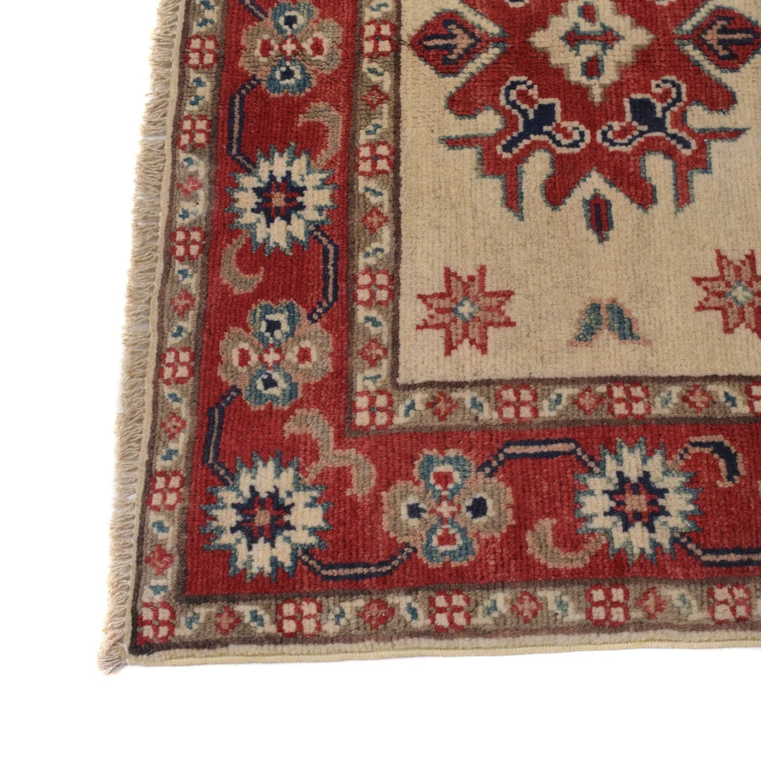 Ivory Afghan Kazak Rug 2' 9" x 4' 0" Hand-Knotted | No. AL69469