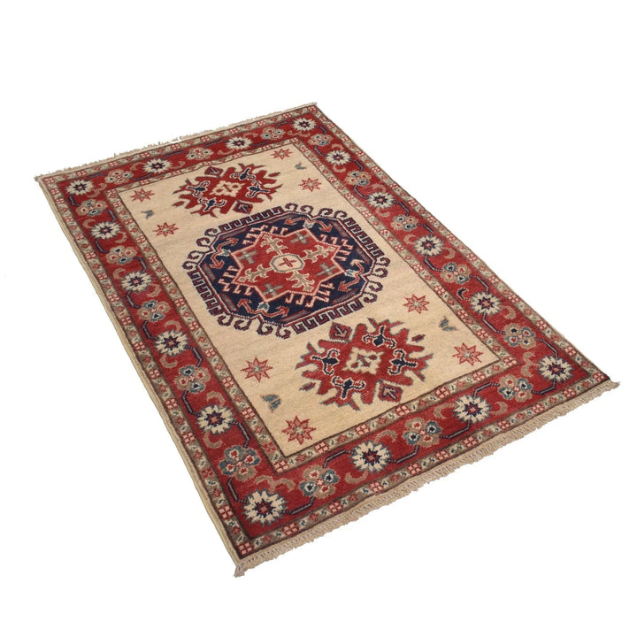 Ivory Afghan Kazak Rug 2' 9" x 4' 0" Hand-Knotted | No. AL69469
