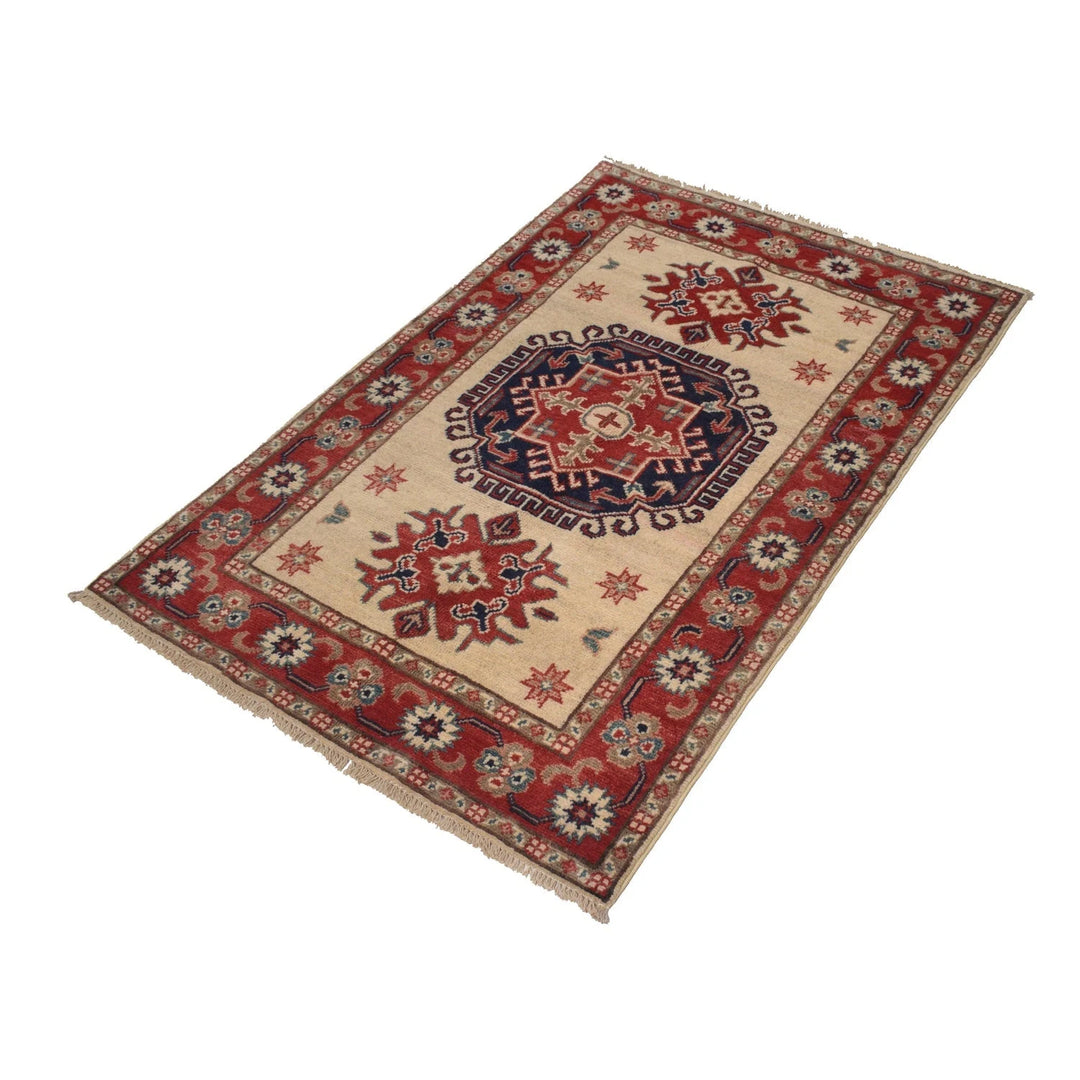 Ivory Afghan Kazak Rug 2' 9" x 4' 0" Hand-Knotted | No. AL69469