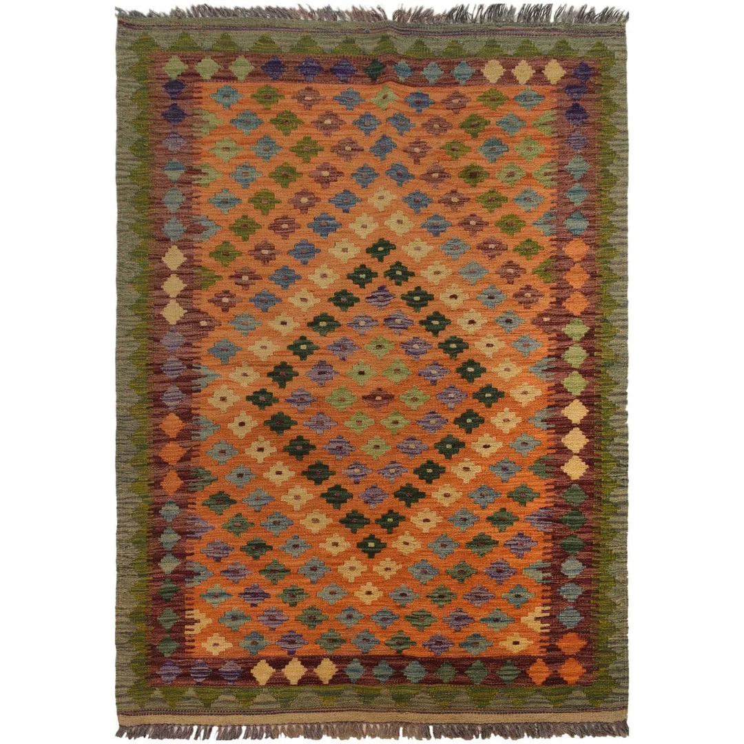 Afghan Kilim Rug 3' 5" x 5' 1" Flat-Weave | No. AL69500