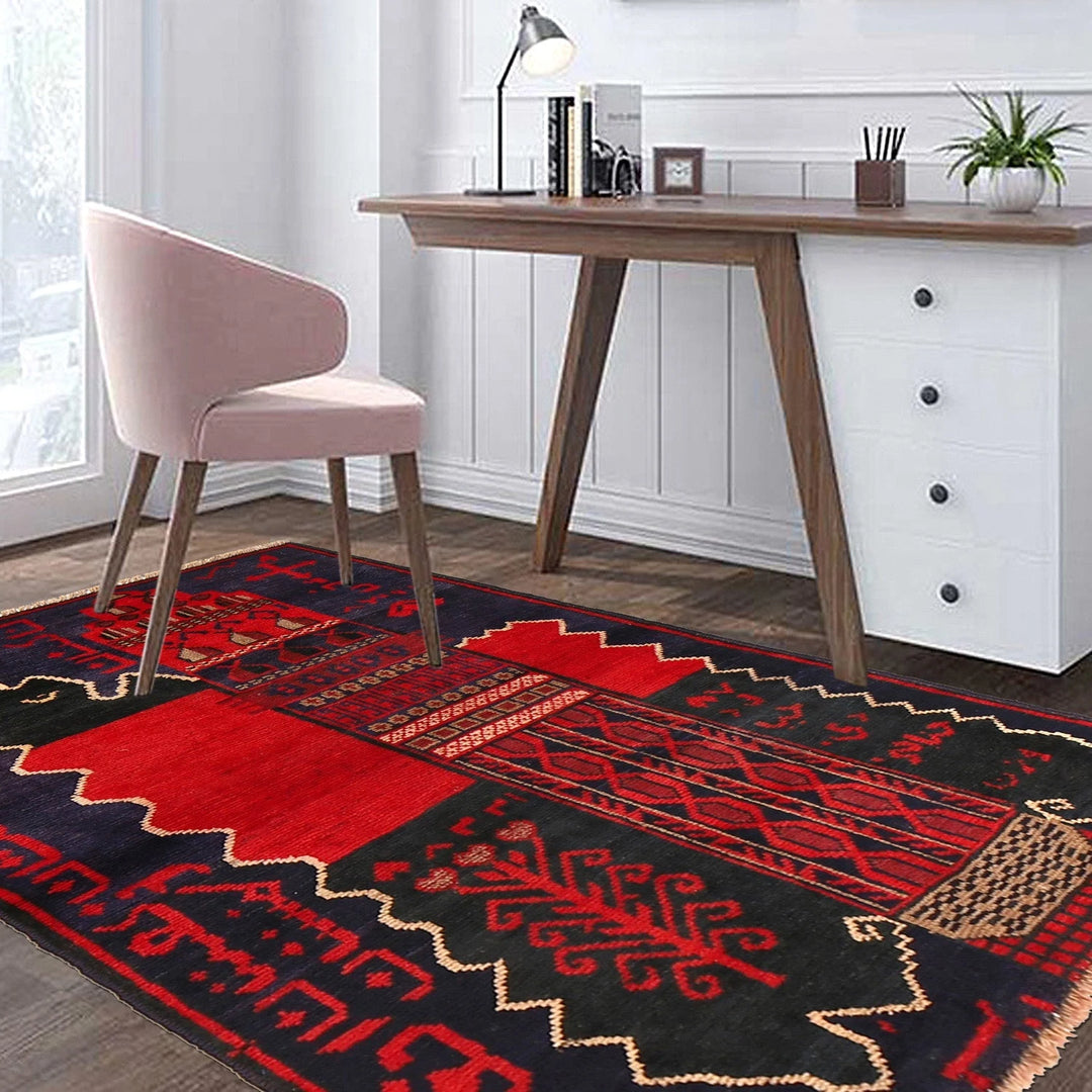 Dark Blue Afghan Baluchi Rug 3' 0" x 4' 4" Hand-Knotted | No. AL69527