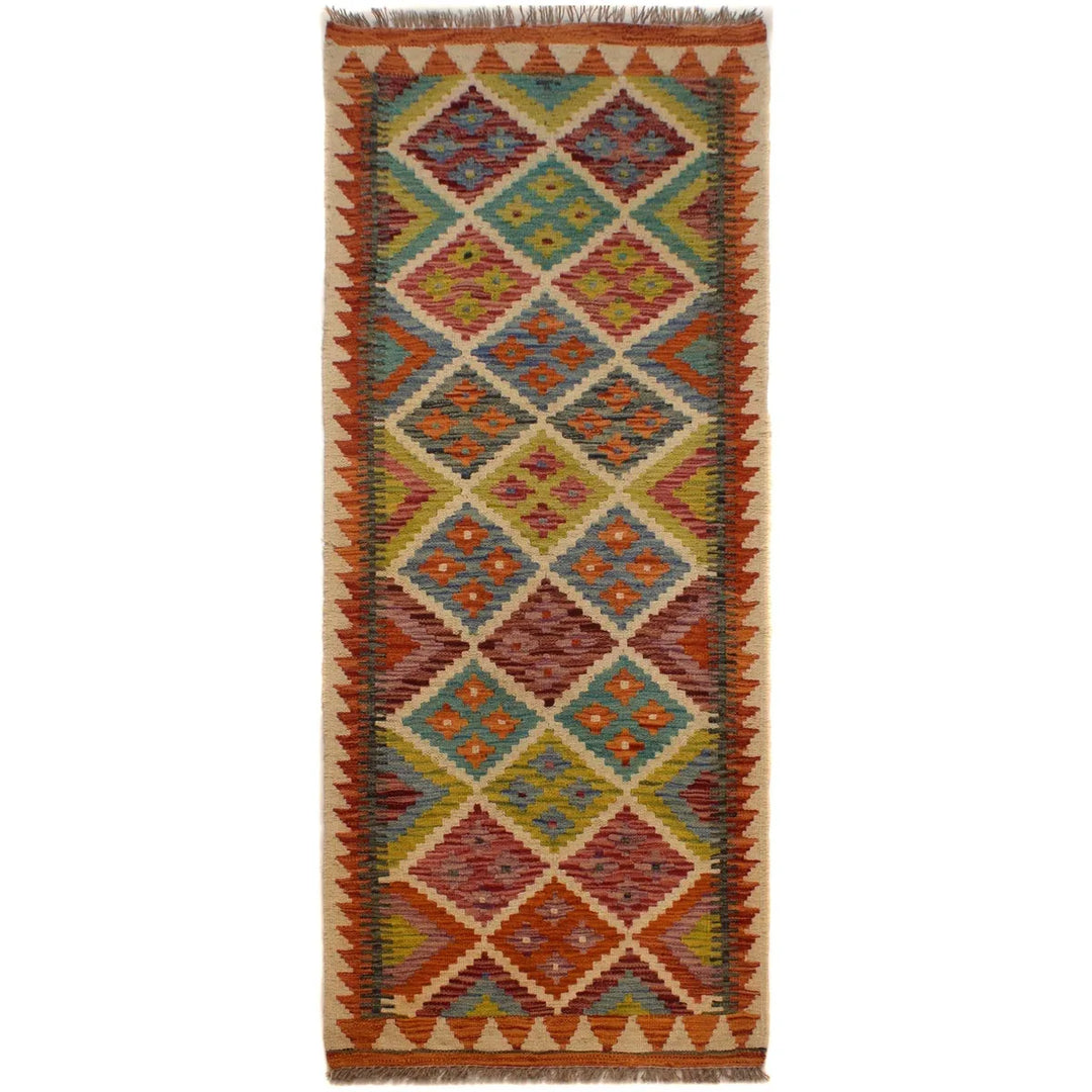 Afghan Vegetable Kilim Rug 2' 6" x 6' 7" Flat-Weave | No. AL69546