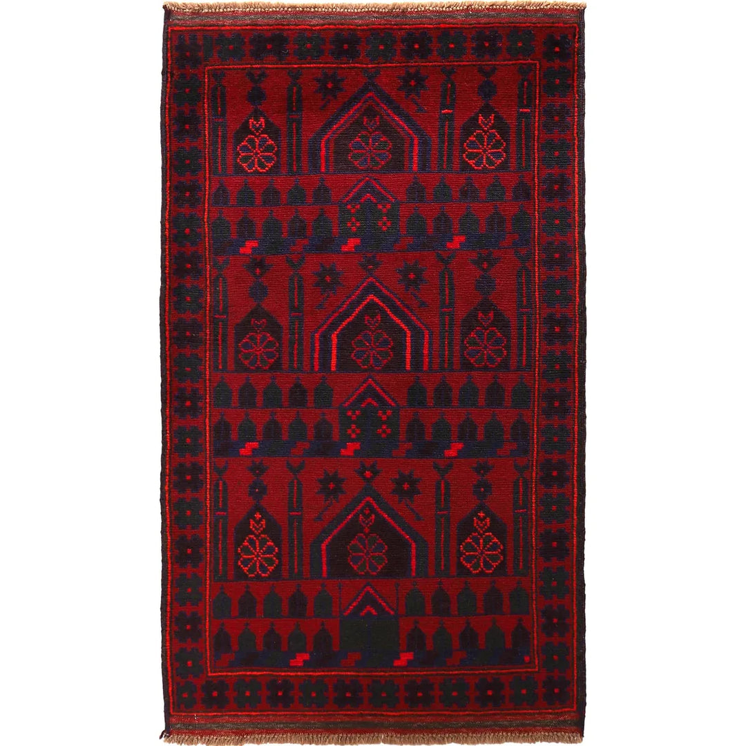 Red Afghan Prayer Rug 3' 1" x 5' 1" Hand-Knotted | No. AL69596