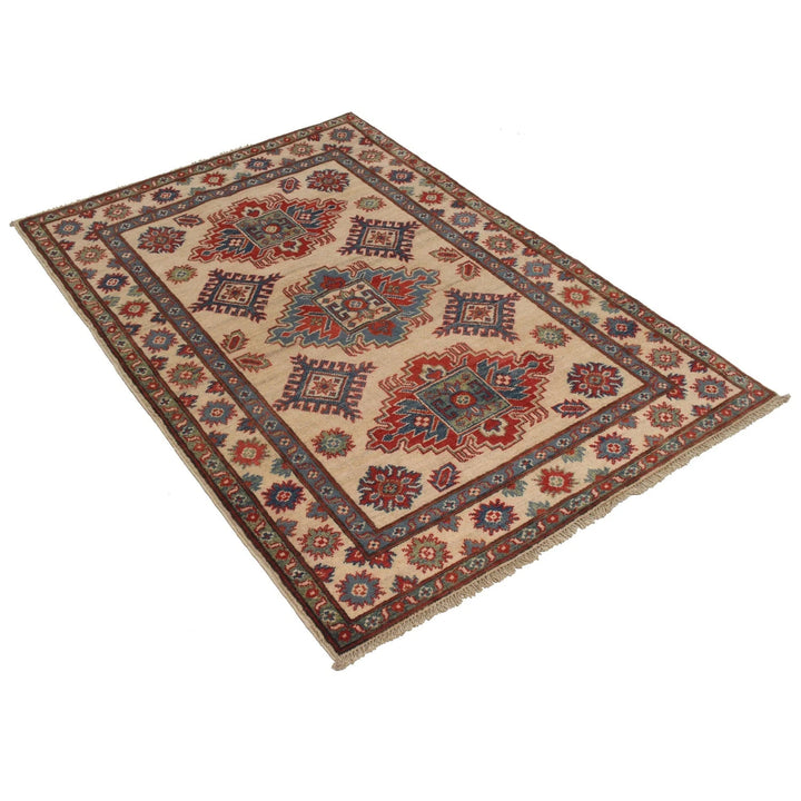 Ivory Afghan Kazak Rug 3' 5" x 5' 0" Hand-Knotted | No. AL69664