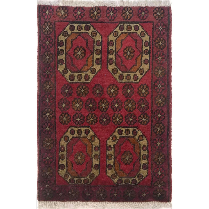 Red Afghan Oriental Doormat 1' 5" x 2' 0" Hand-Knotted | No. AL69672