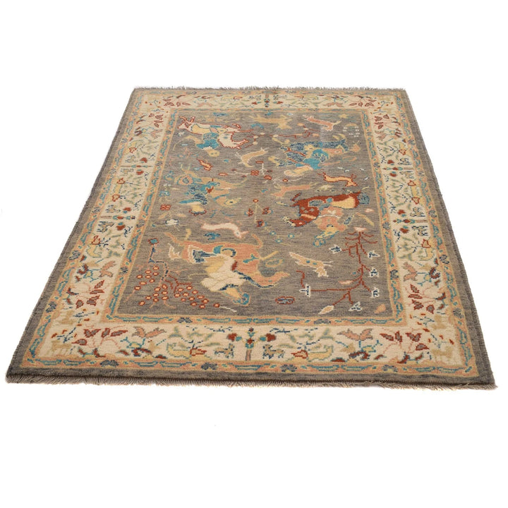 Afghan Pictorial Rug 4' 0" x 5' 10" Hand-Knotted | No. AL69722