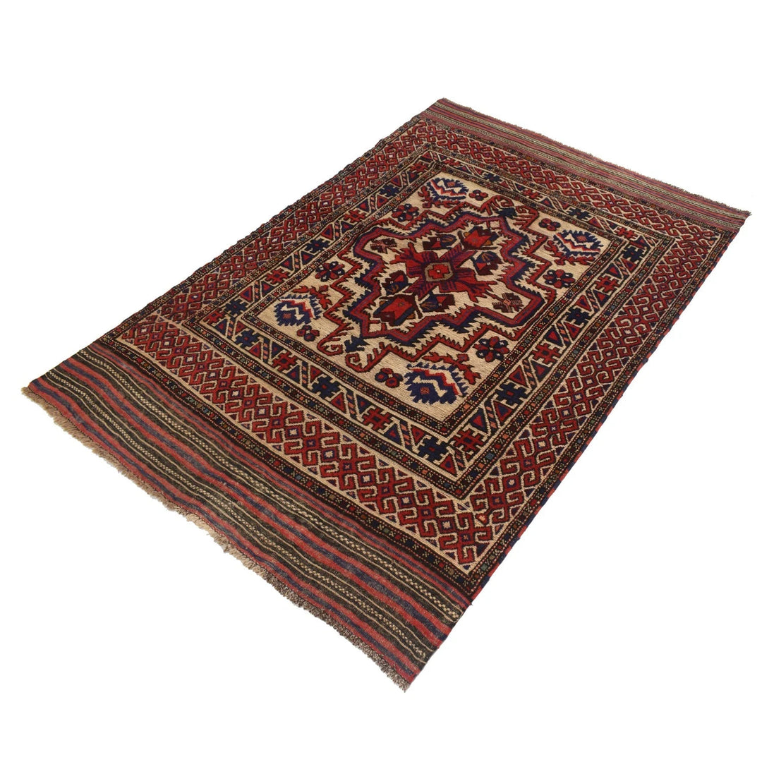 Beige Afghan Barjista Kilim Rug 4' 3" x 6' 1" Flat-Weave | No. AL69732