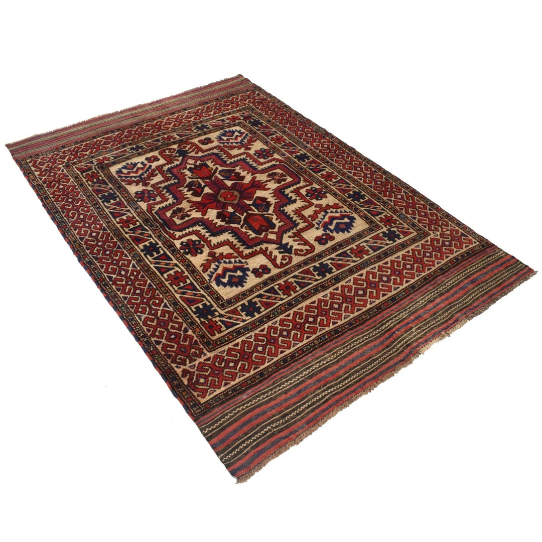 Beige Afghan Barjista Kilim Rug 4' 3" x 6' 1" Flat-Weave | No. AL69732