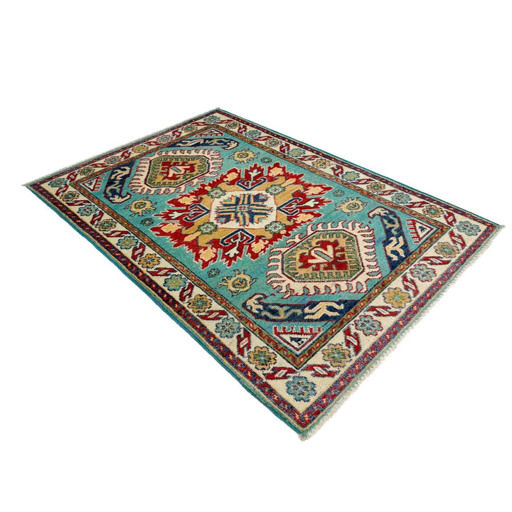 Blue Afghan Kazak Rug 2' 8" x 4' 0" Hand-Knotted | No. AL69783