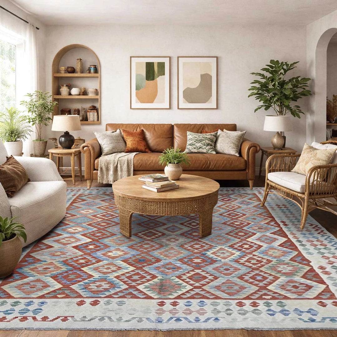 Afghan Vegetable Kilim Rug 8' 0" x 11' 1" Flat-Weave | No. AL697891
