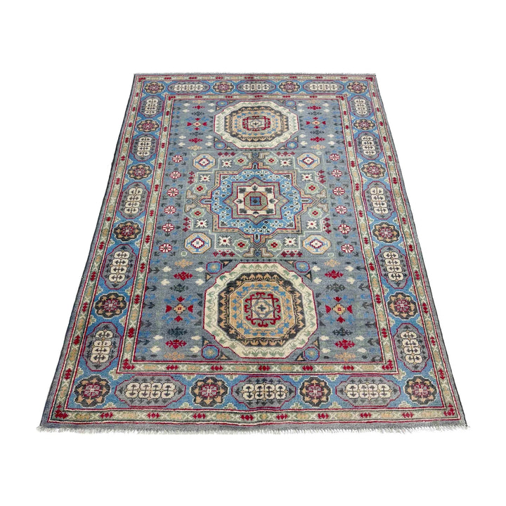 Gray Afghan Kazak Rug 3' 11" x 5' 11" Hand-Knotted | No. AL69793