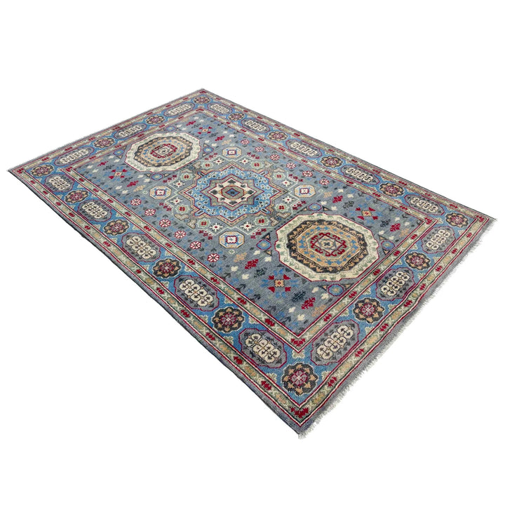 Gray Afghan Kazak Rug 3' 11" x 5' 11" Hand-Knotted | No. AL69793