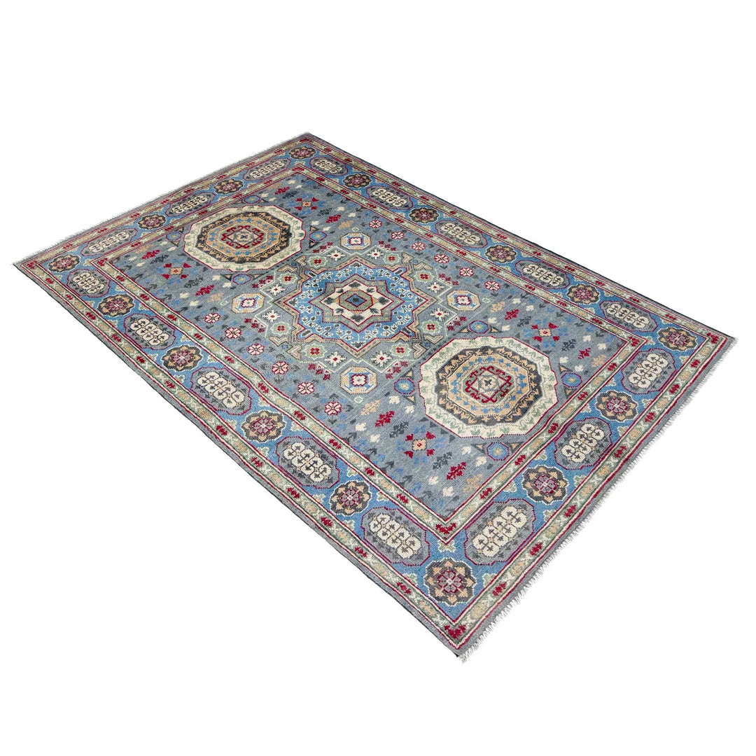 Gray Afghan Kazak Rug 3' 11" x 5' 11" Hand-Knotted | No. AL69793