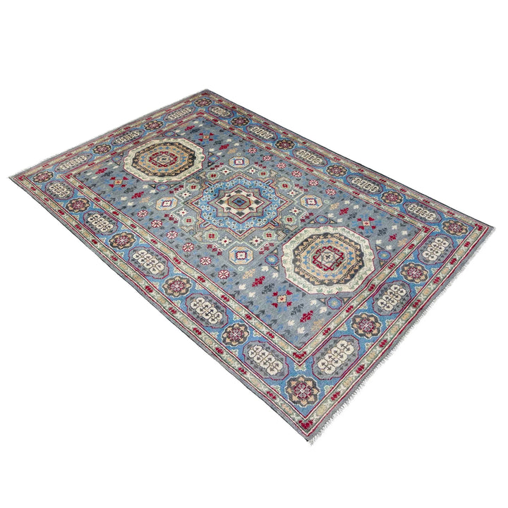Gray Afghan Kazak Rug 3' 11" x 5' 11" Hand-Knotted | No. AL69793