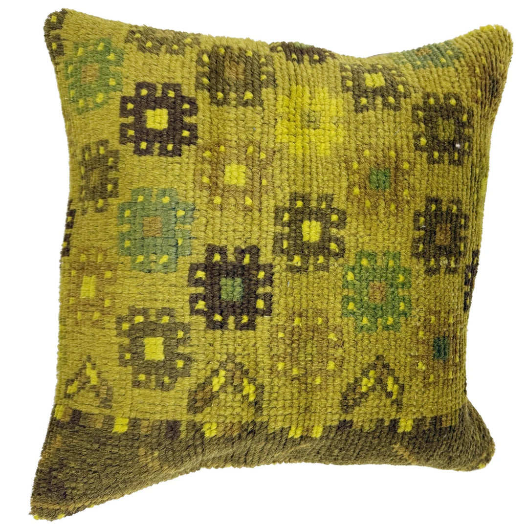 Yellow Afghan Overdye Cushion Cover 1' 5" x 1' 6" Hand-Knotted | No. AL698355
