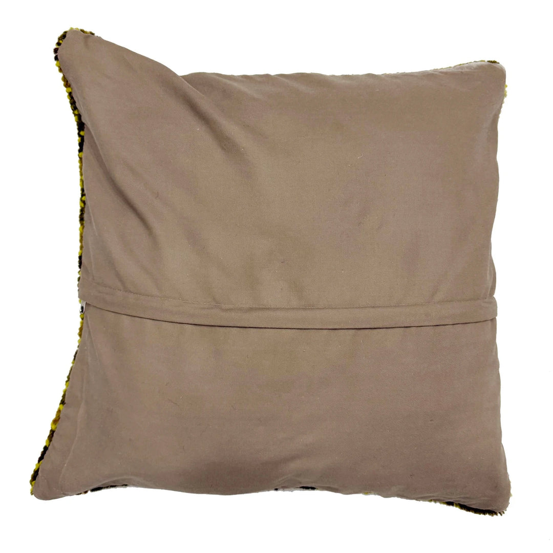 Yellow Afghan Overdye Cushion Cover 1' 5" x 1' 6" Hand-Knotted | No. AL698355