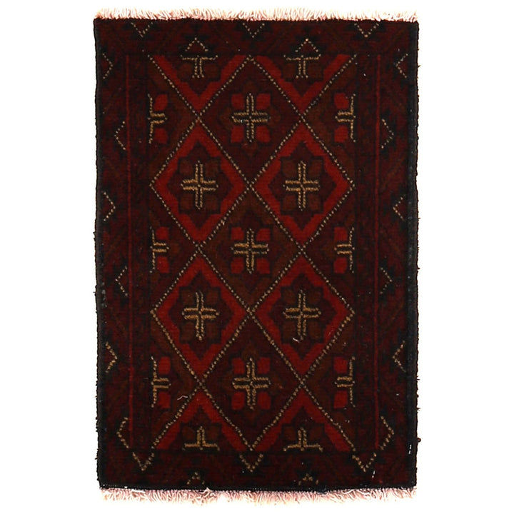 Red Afghan Oriental Doormat 1' 4" x 2' 1" Hand-Knotted | No. AL69844