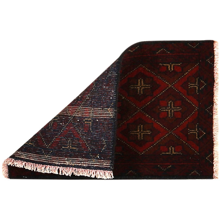 Red Afghan Oriental Doormat 1' 4" x 2' 1" Hand-Knotted | No. AL69844