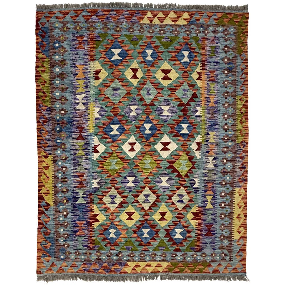 Afghan Kilim Rug 4'11" x 6'6" Flat-Weave | No. AL69869