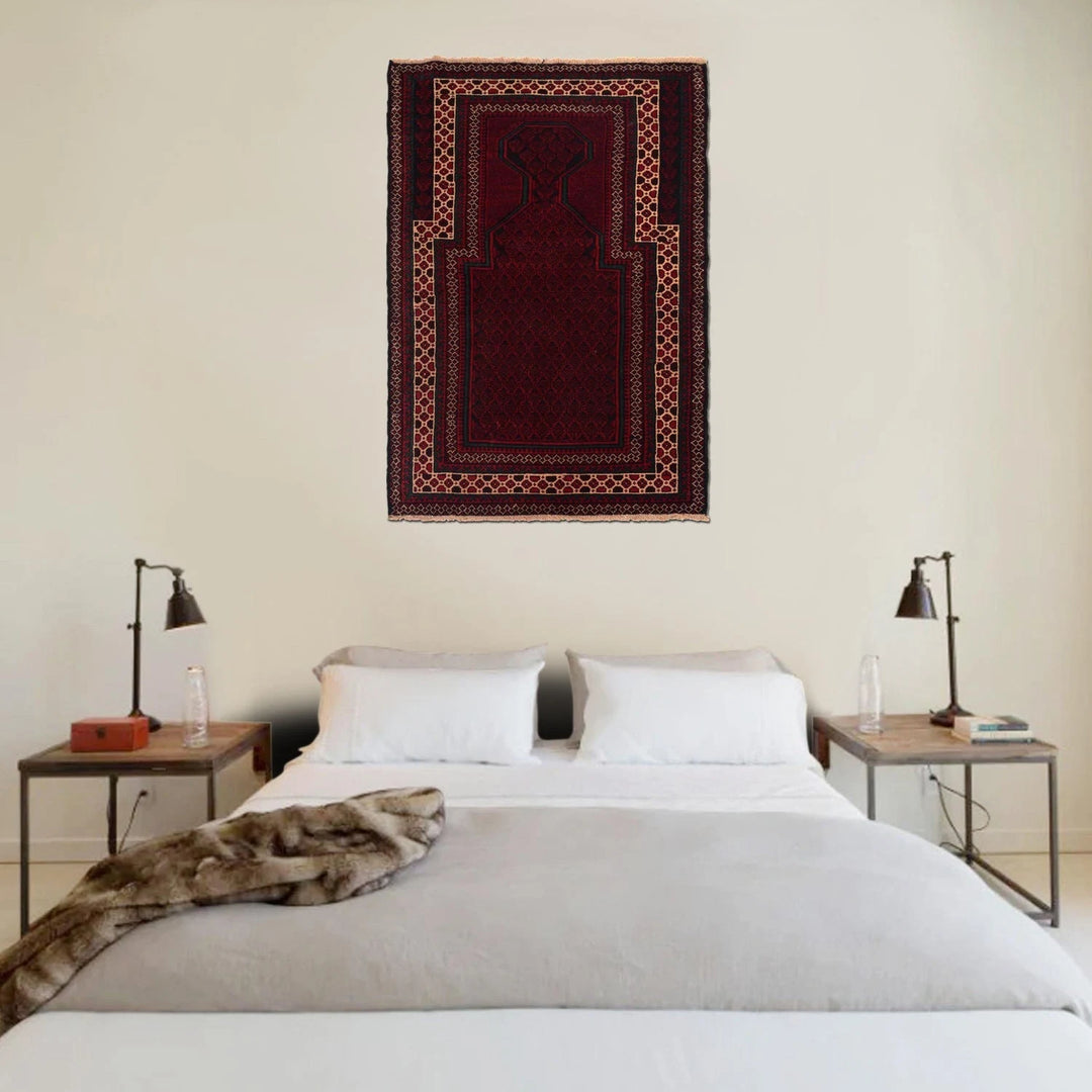 Red Afghan Prayer Rug 2' 11" x 4' 7" Hand-Knotted | No. AL69890