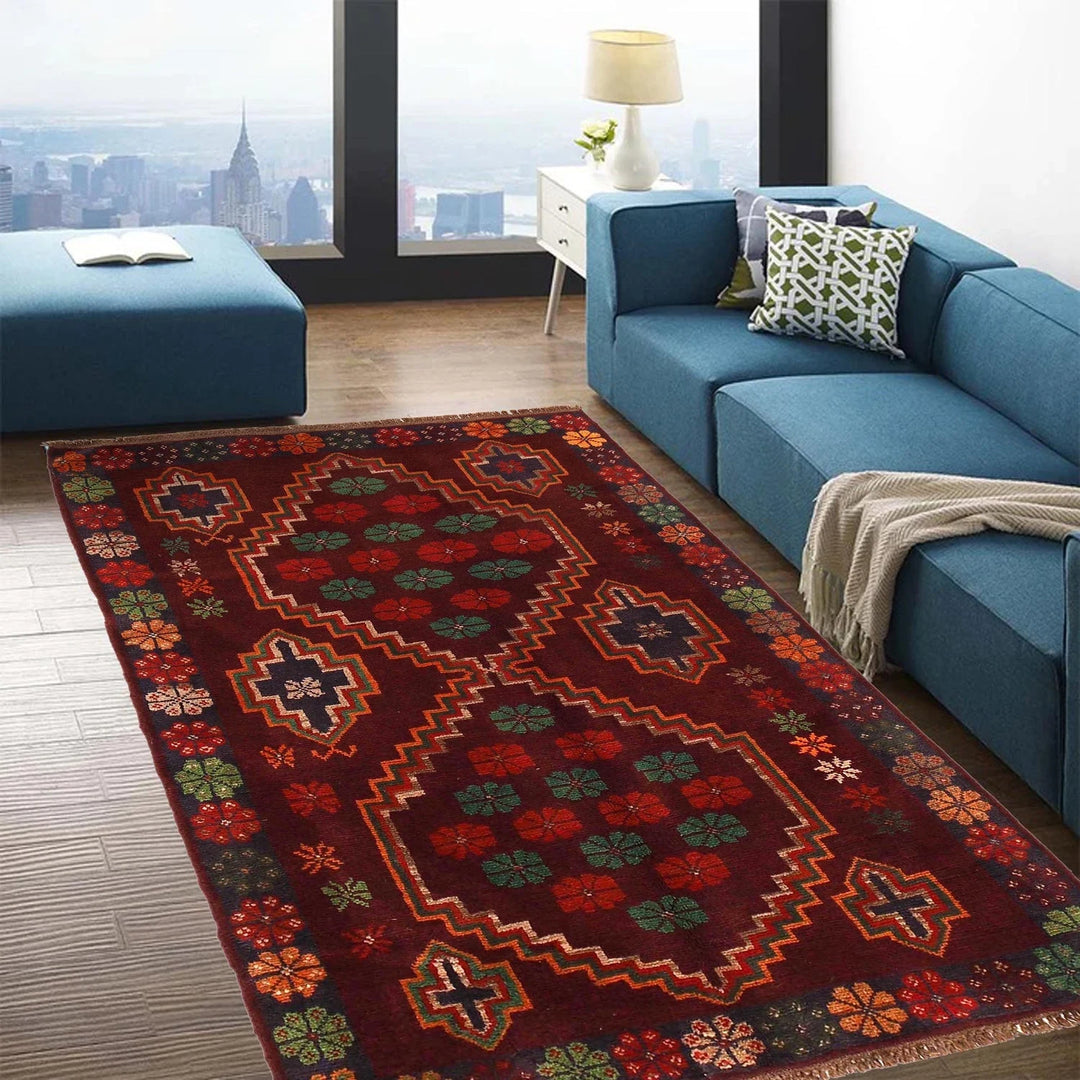 Afghan Baluchi Rug 3' 11" x 6' 4" Hand-Knotted | No. AL69947
