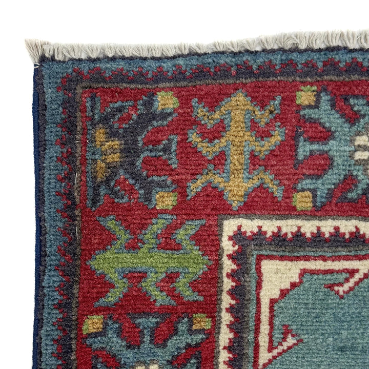 Blue Afghan Kazak Rug 3' 2" x 4' 8" Hand-Knotted | No. AL70027