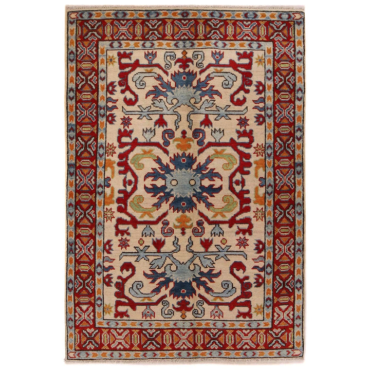 Beige Afghan Kazak Rug 3'3" x 5'1" Hand-Knotted | No. AL70043