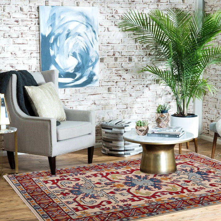 Beige Afghan Kazak Rug 3'3" x 5'1" Hand-Knotted | No. AL70043
