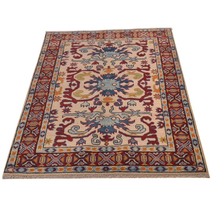 Beige Afghan Kazak Rug 3'3" x 5'1" Hand-Knotted | No. AL70043