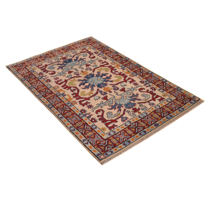 Beige Afghan Kazak Rug 3'3" x 5'1" Hand-Knotted | No. AL70043