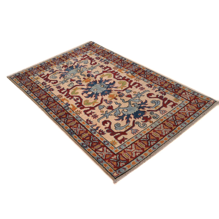 Beige Afghan Kazak Rug 3'3" x 5'1" Hand-Knotted | No. AL70043