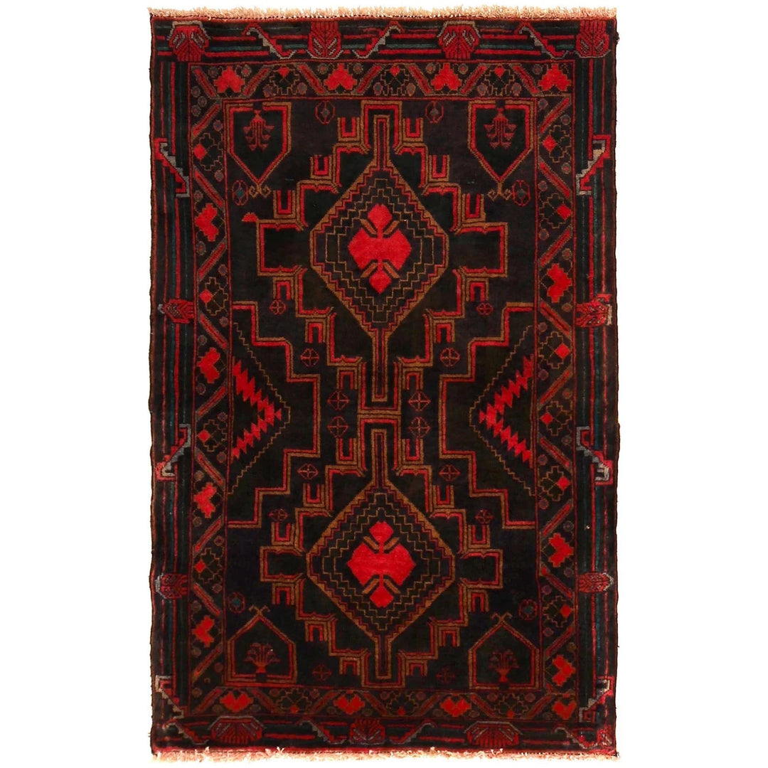 Afghan Baluchi Rug 2' 11" x 4' 9" Hand-Knotted | No. AL70139
