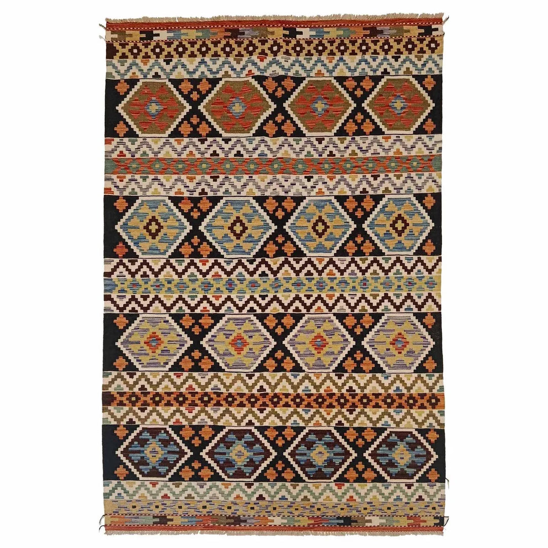 Afghan Vegetable Kilim Rug 4' 10" x 8' 5" Flat-Weave | No. AL70140