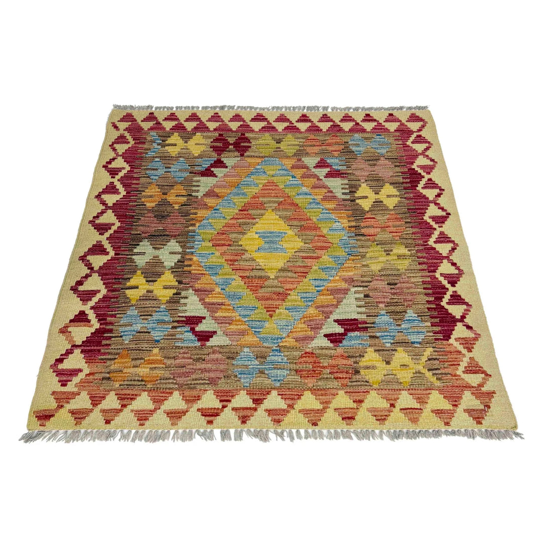 Afghan Vegetable Kilim Rug 3' 5" x 3' 8" Flat-Weave | No. AL701815