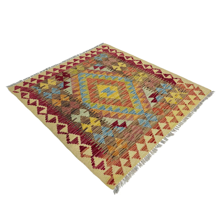 Afghan Vegetable Kilim Rug 3' 5" x 3' 8" Flat-Weave | No. AL701815