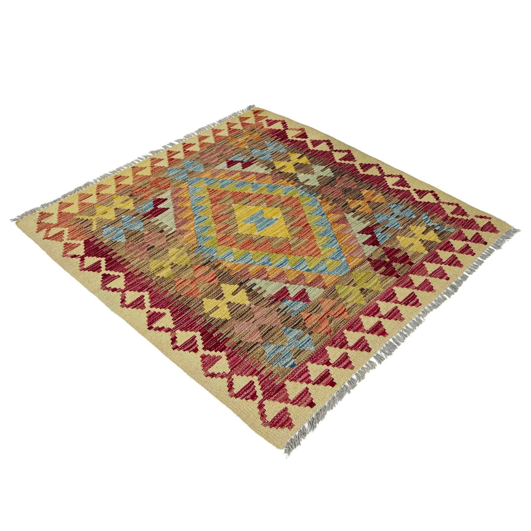 Afghan Vegetable Kilim Rug 3' 5" x 3' 8" Flat-Weave | No. AL701815
